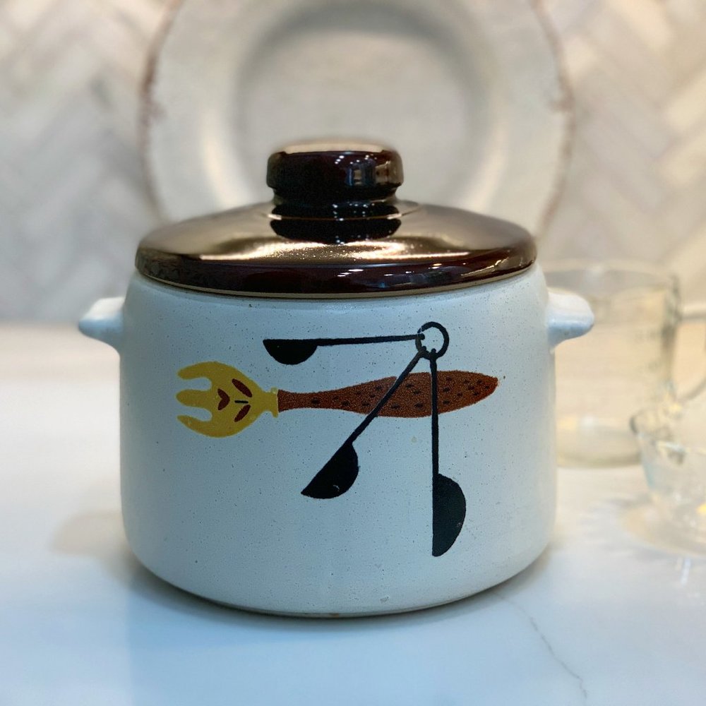 Vintage West Bend USA Stoneware Bean Crock with Lid